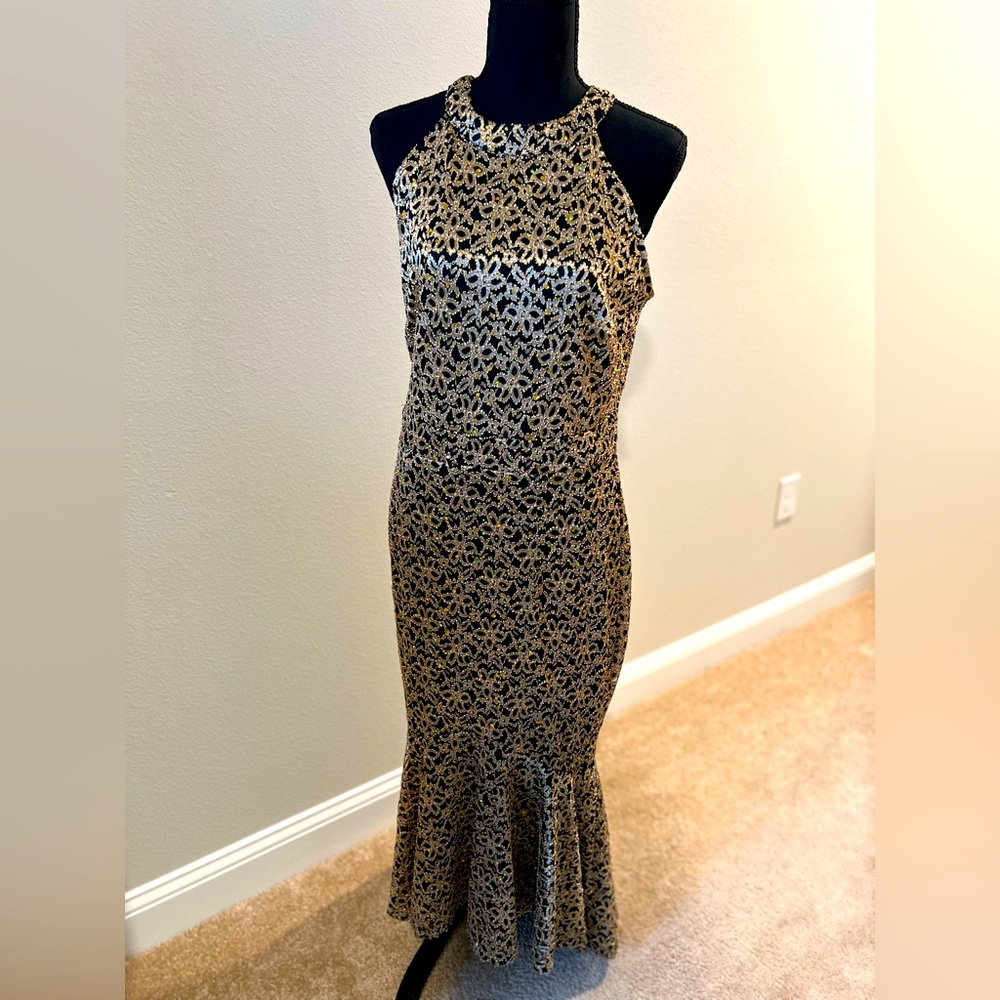 Black and Gold Trumpet Evening Dress
